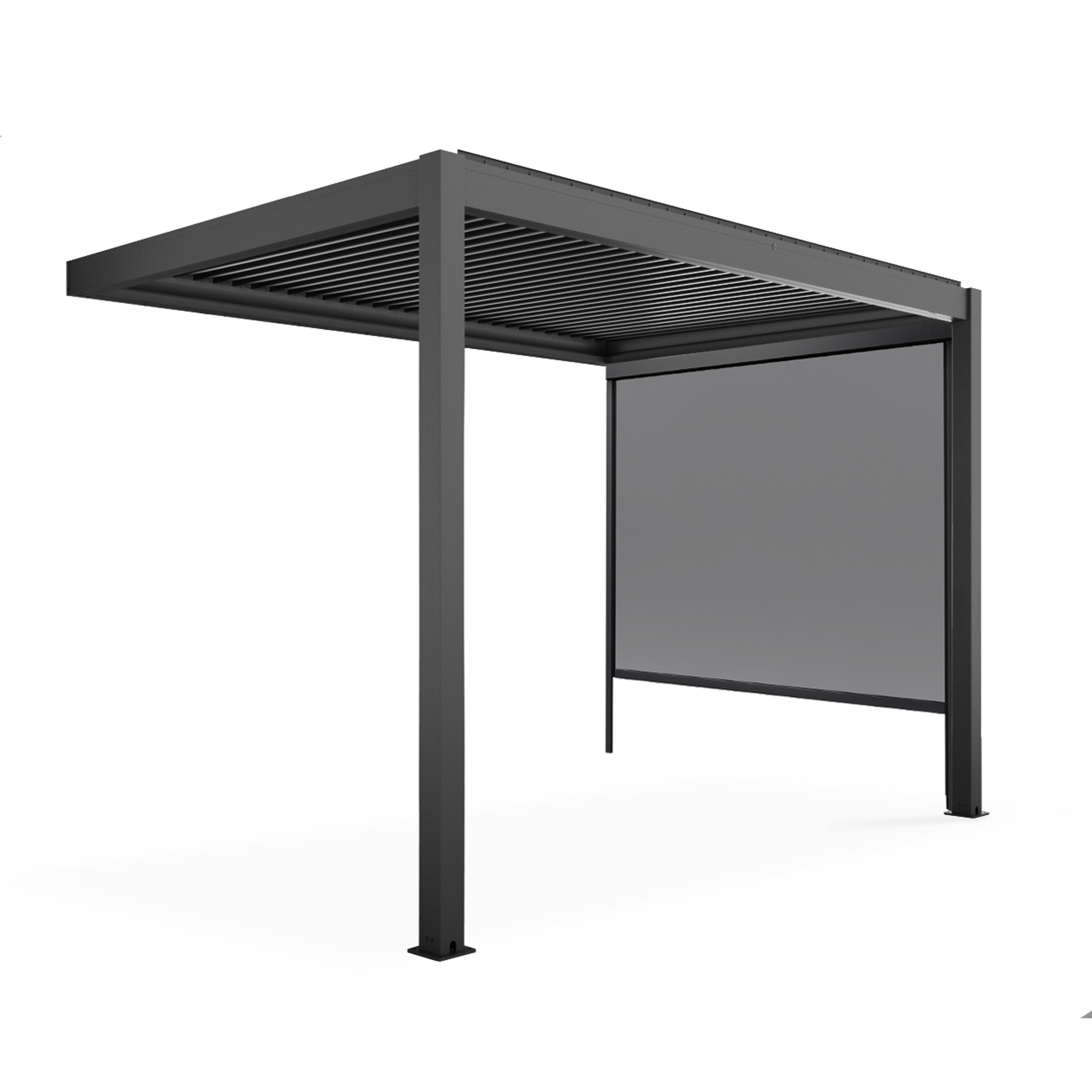 Pergola bioclimatique 3x3m adossée en aluminium avec 1, 2 ou 3 stores