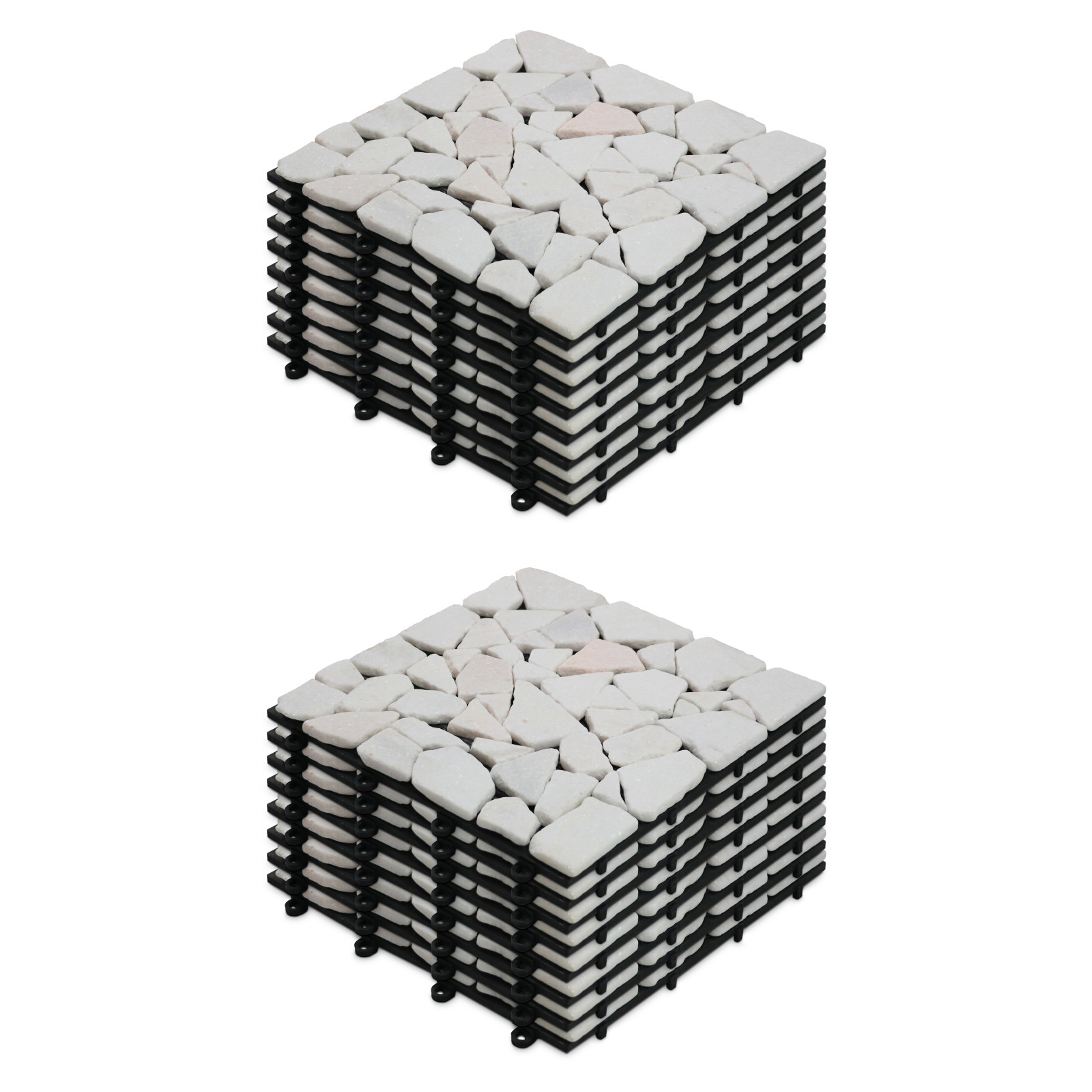 Lot dalles de terrasse clipsables en galets de marbre (30 x 30 x 2,5 cm)