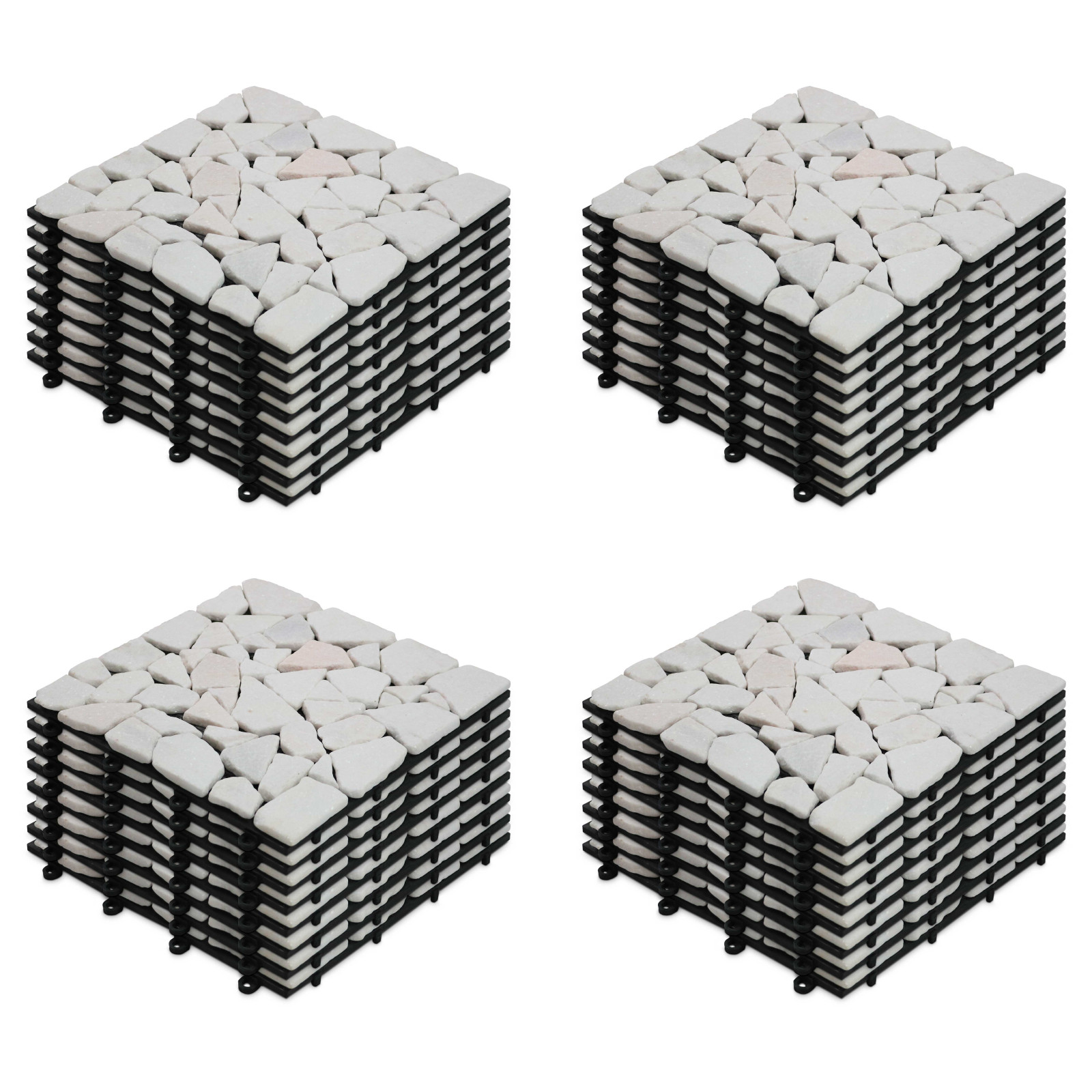 Lot dalles de terrasse clipsables en galets de marbre (30 x 30 x 2,5 cm)