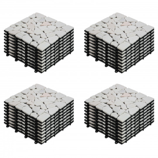 Lot de dalles de terrasse clipsables en galets de marbre blanc | Oviala