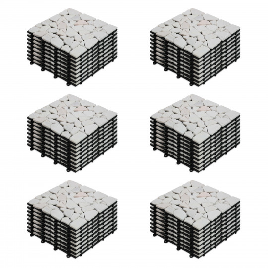 Lot dalles de terrasse clipsables en galets de marbre (30 x 30 x 2,5 cm)