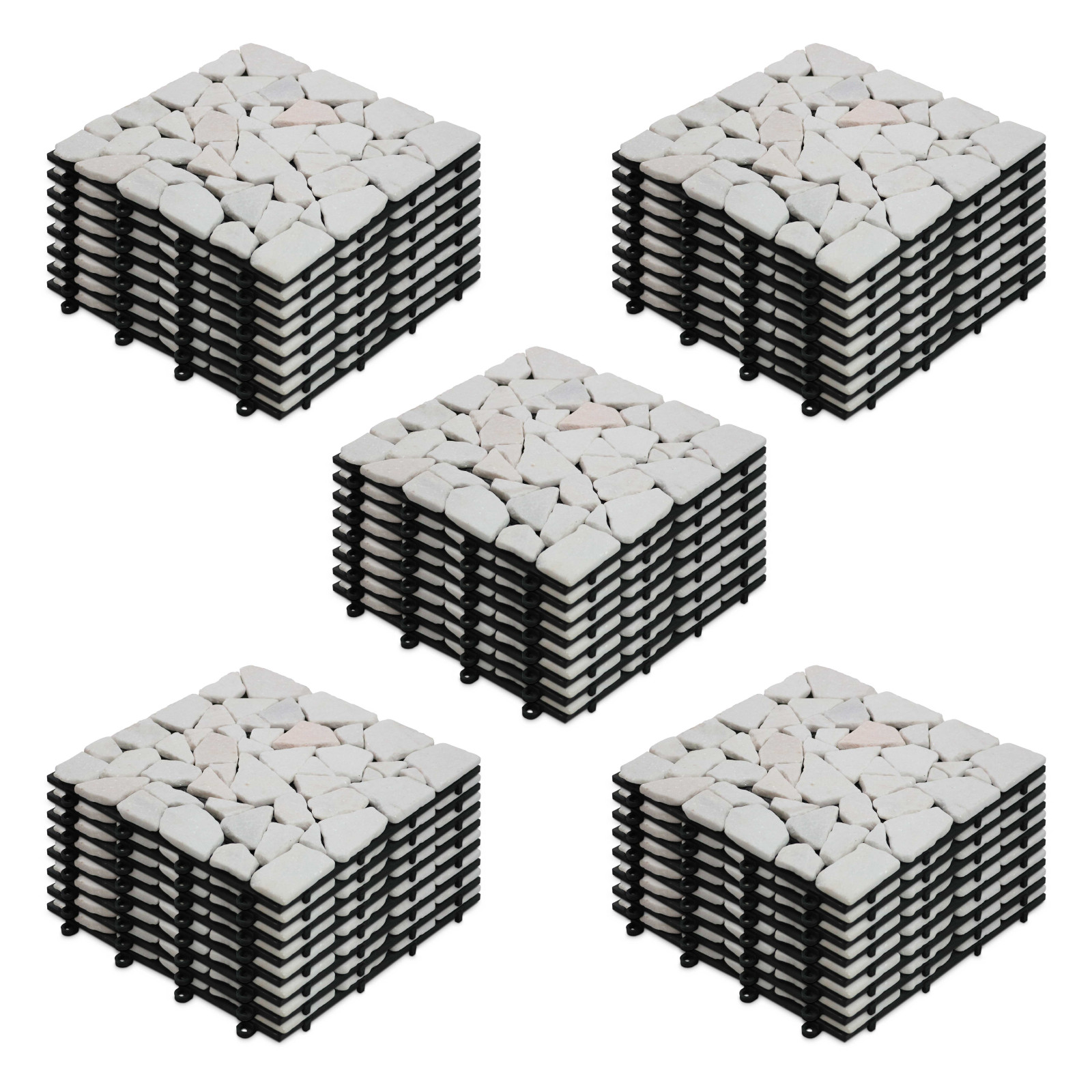 Lot dalles de terrasse clipsables en galets de marbre (30 x 30 x 2,5 cm)