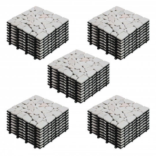 Lot de dalles de terrasse clipsables en galets de marbre blanc | Oviala