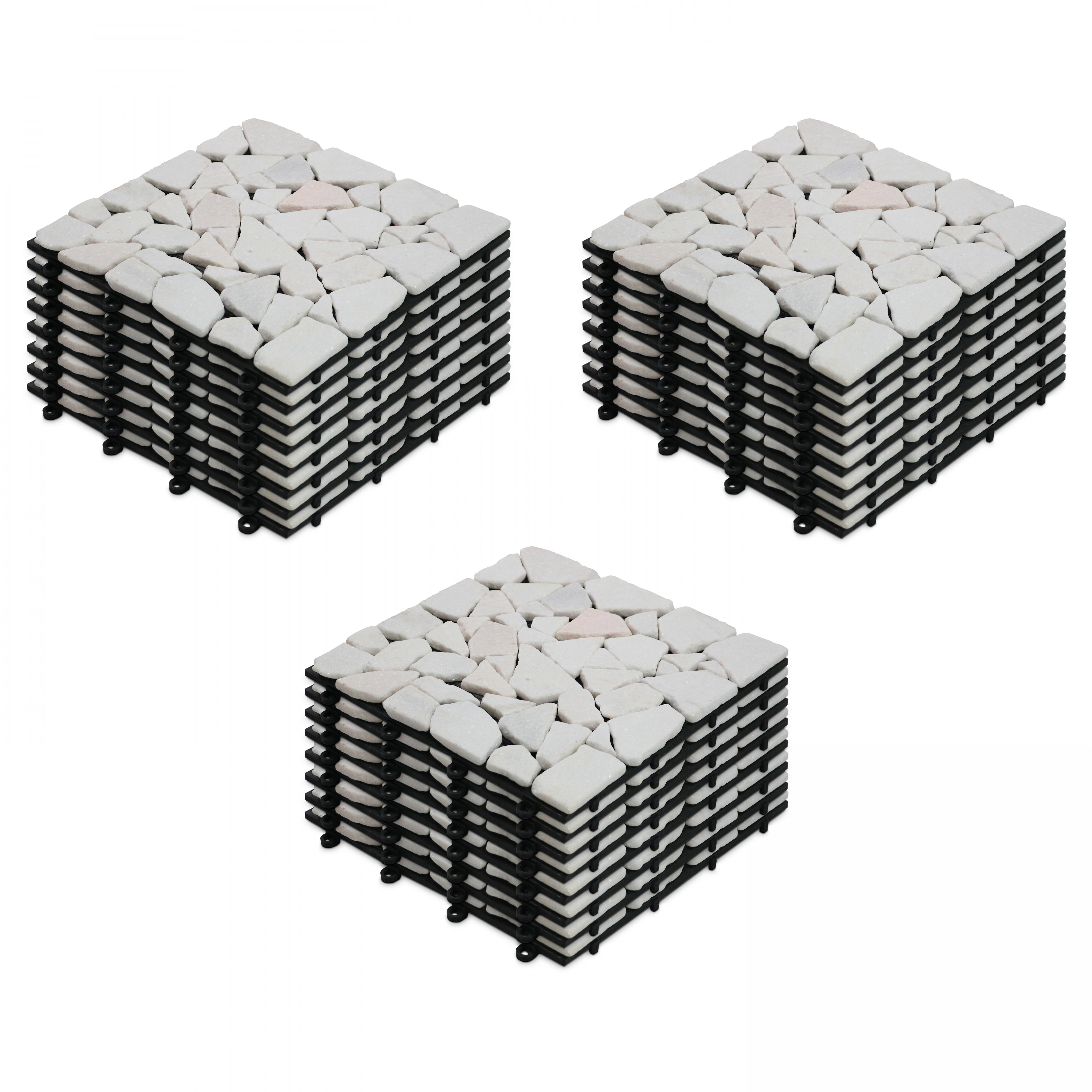 Lot dalles de terrasse clipsables en galets de marbre (30 x 30 x 2,5 cm)