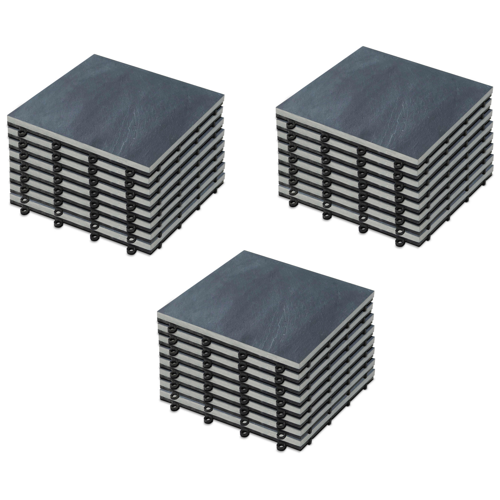 Lot dalles de terrasse clipsables en pierre noire (30 x 30 x 2,5 cm)