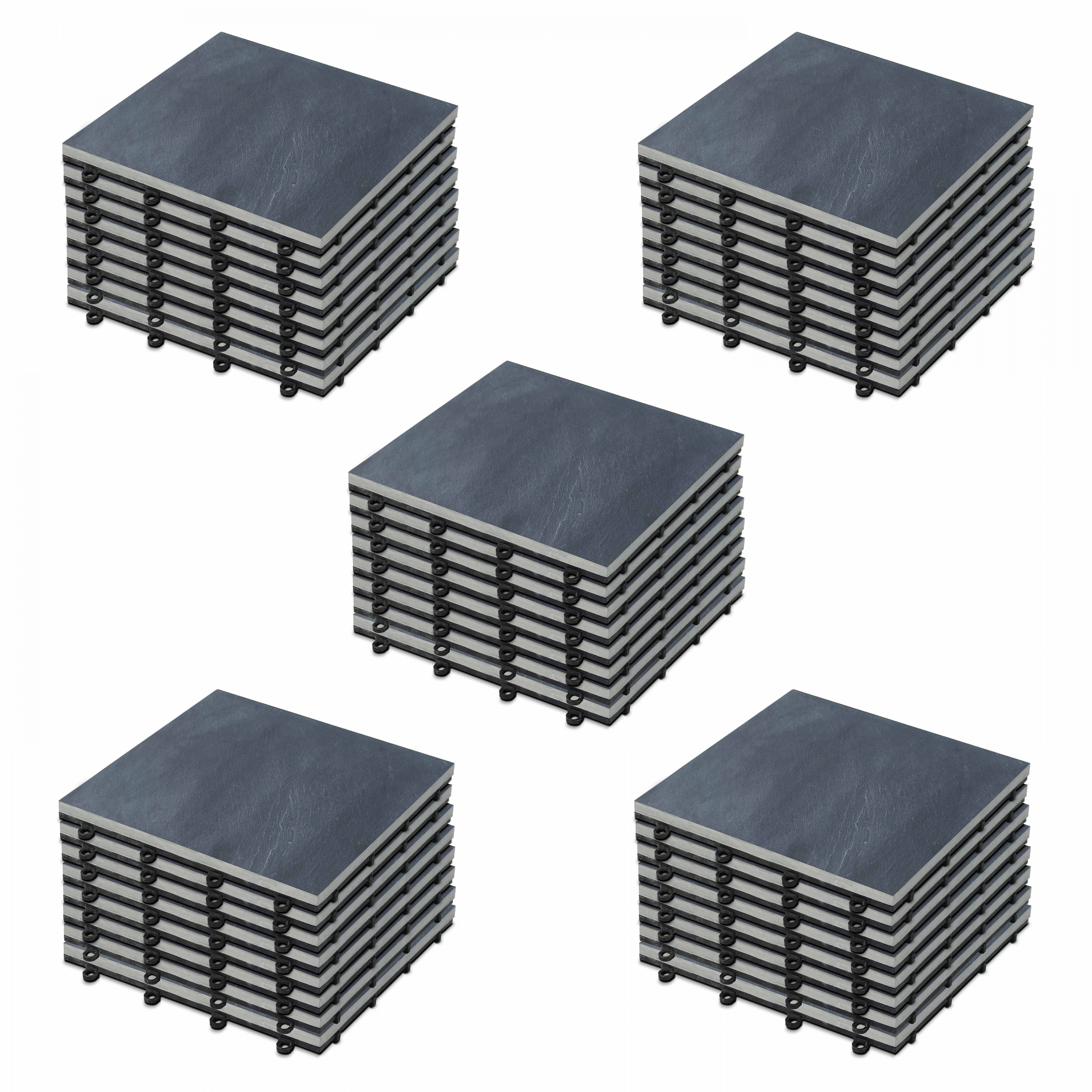 Lot dalles de terrasse clipsables en pierre noire (30 x 30 x 2,5 cm)