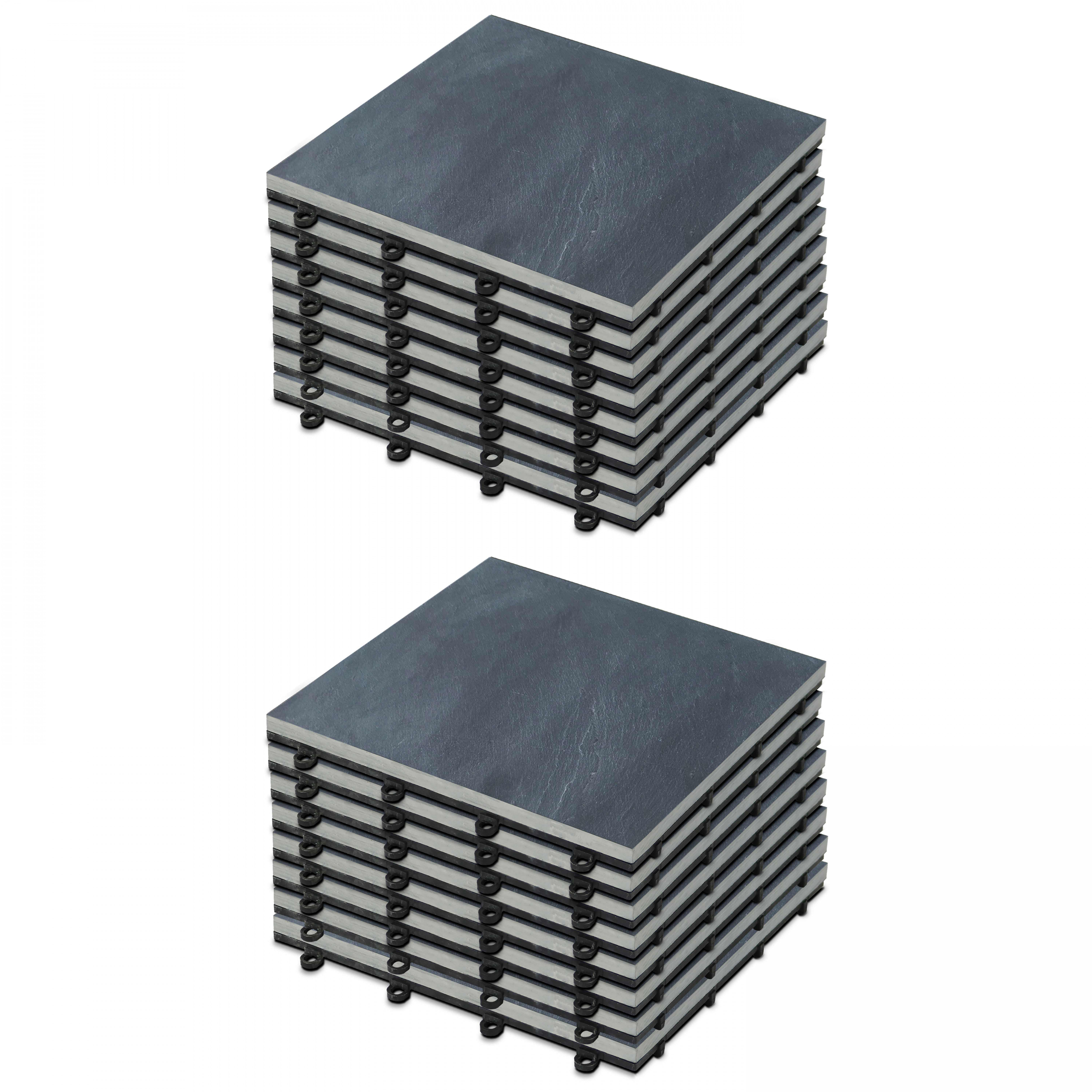 Lot dalles de terrasse clipsables en pierre noire (30 x 30 x 2,5 cm)
