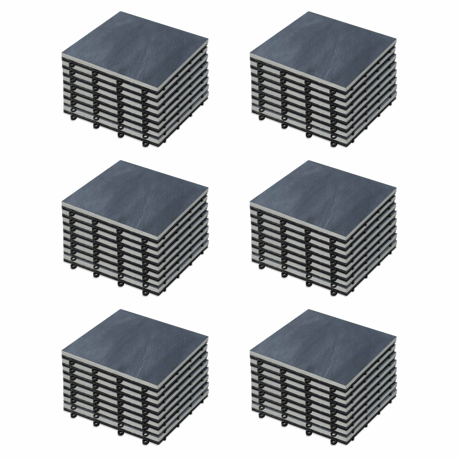 Lot dalles de terrasse clipsables en pierre noire (30 x 30 x 2,5 cm)
