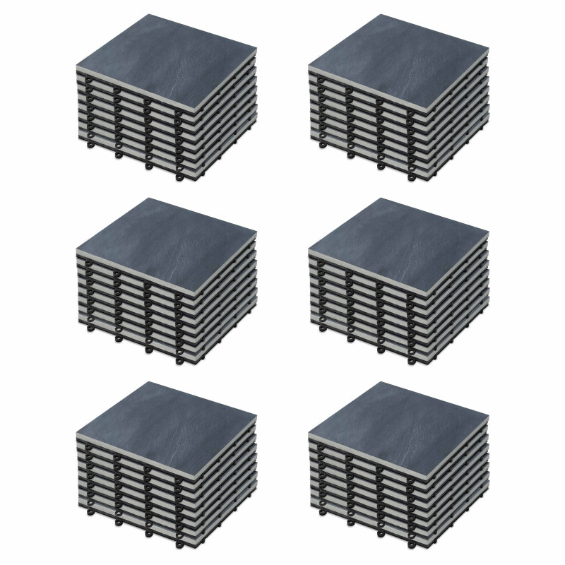 Lot dalles de terrasse clipsables en pierre noire (30 x 30 x 2,5 cm)