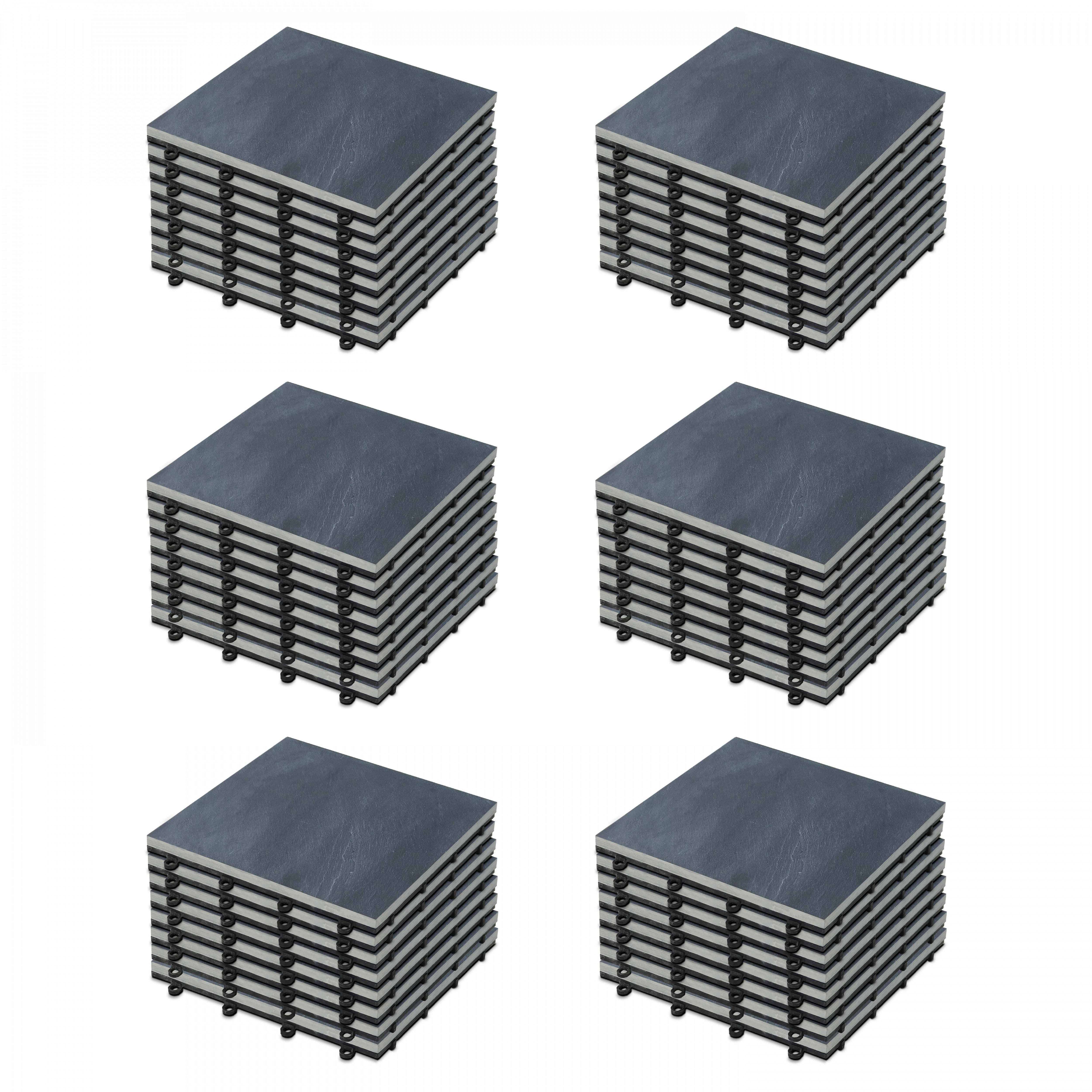 Lot dalles de terrasse clipsables en pierre noire (30 x 30 x 2,5 cm)
