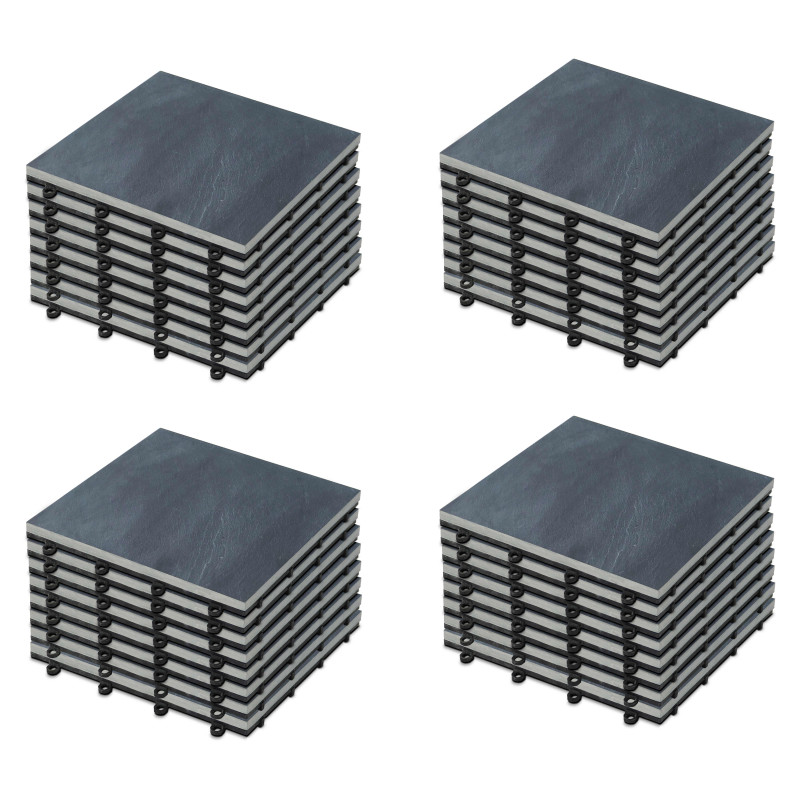 Lot dalles de terrasse clipsables en pierre noire (30 x 30 x 2,5 cm)