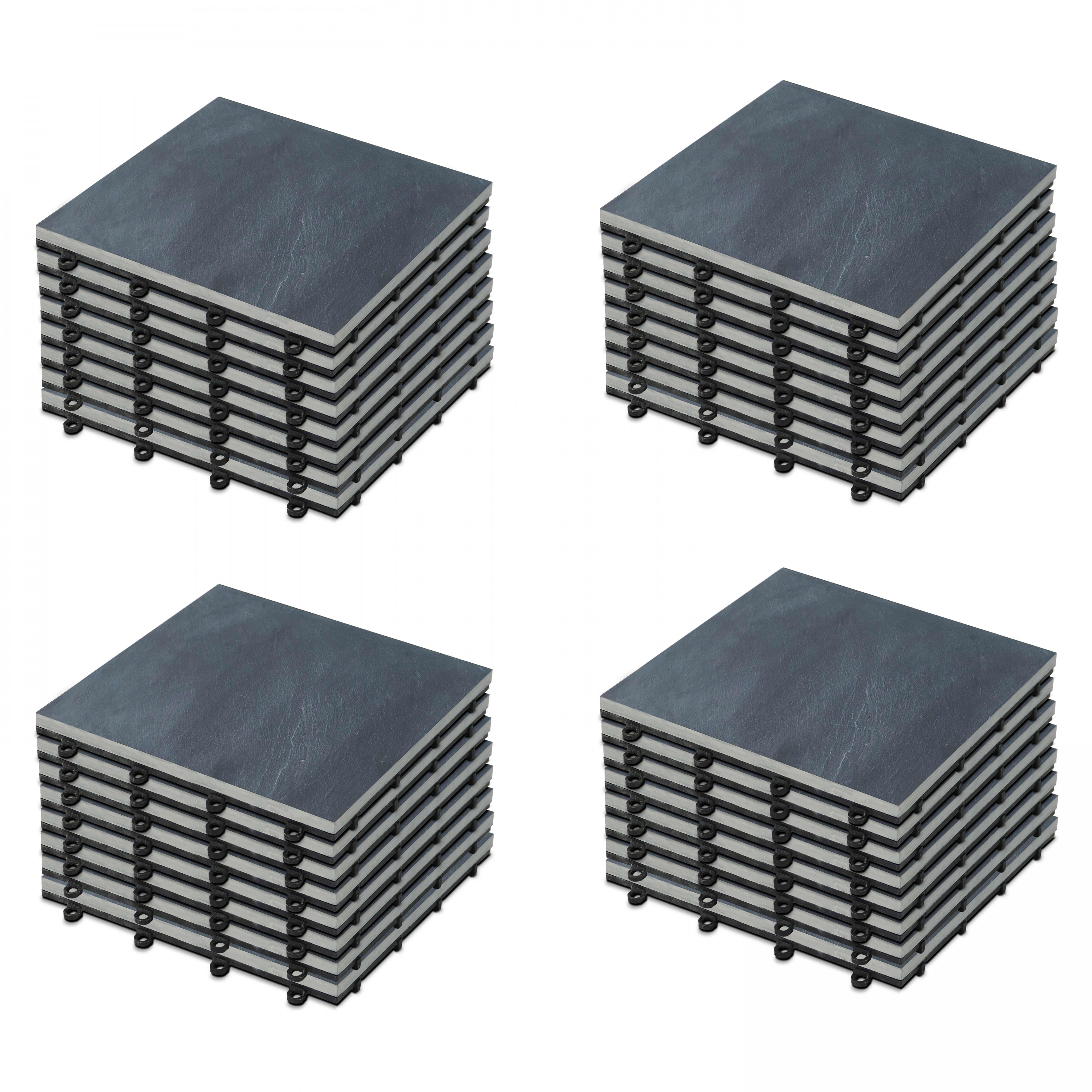 Lot dalles de terrasse clipsables en pierre noire (30 x 30 x 2,5 cm)