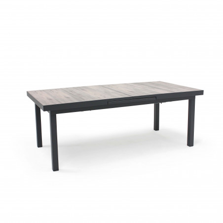 Table extensible avec plateau en céramique effet bois grisé 10 à 12 personnes