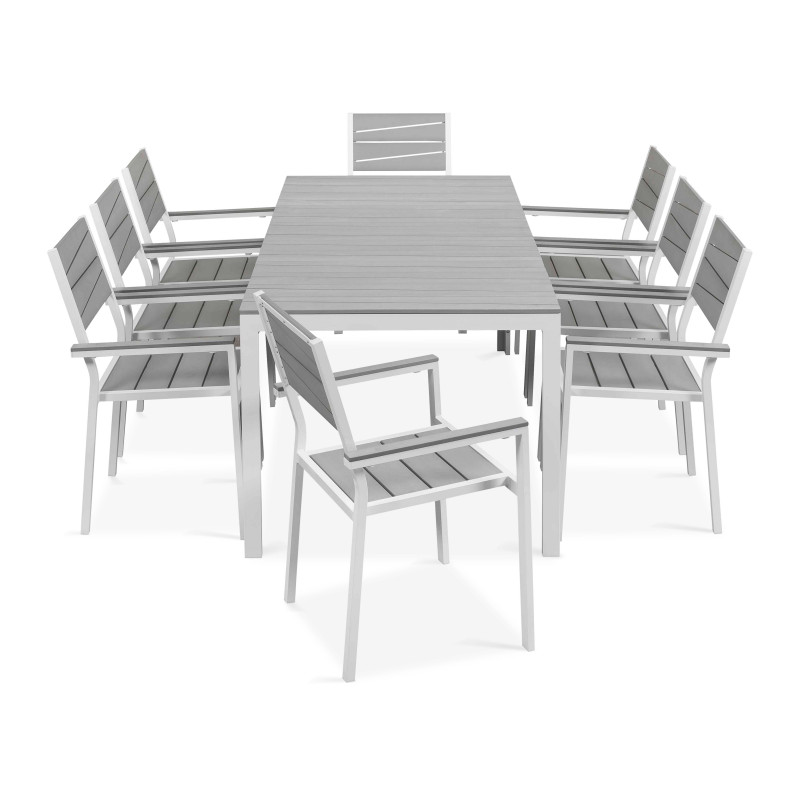 Table de jardin rectangulaire 8 personnes en aluminium et polywood