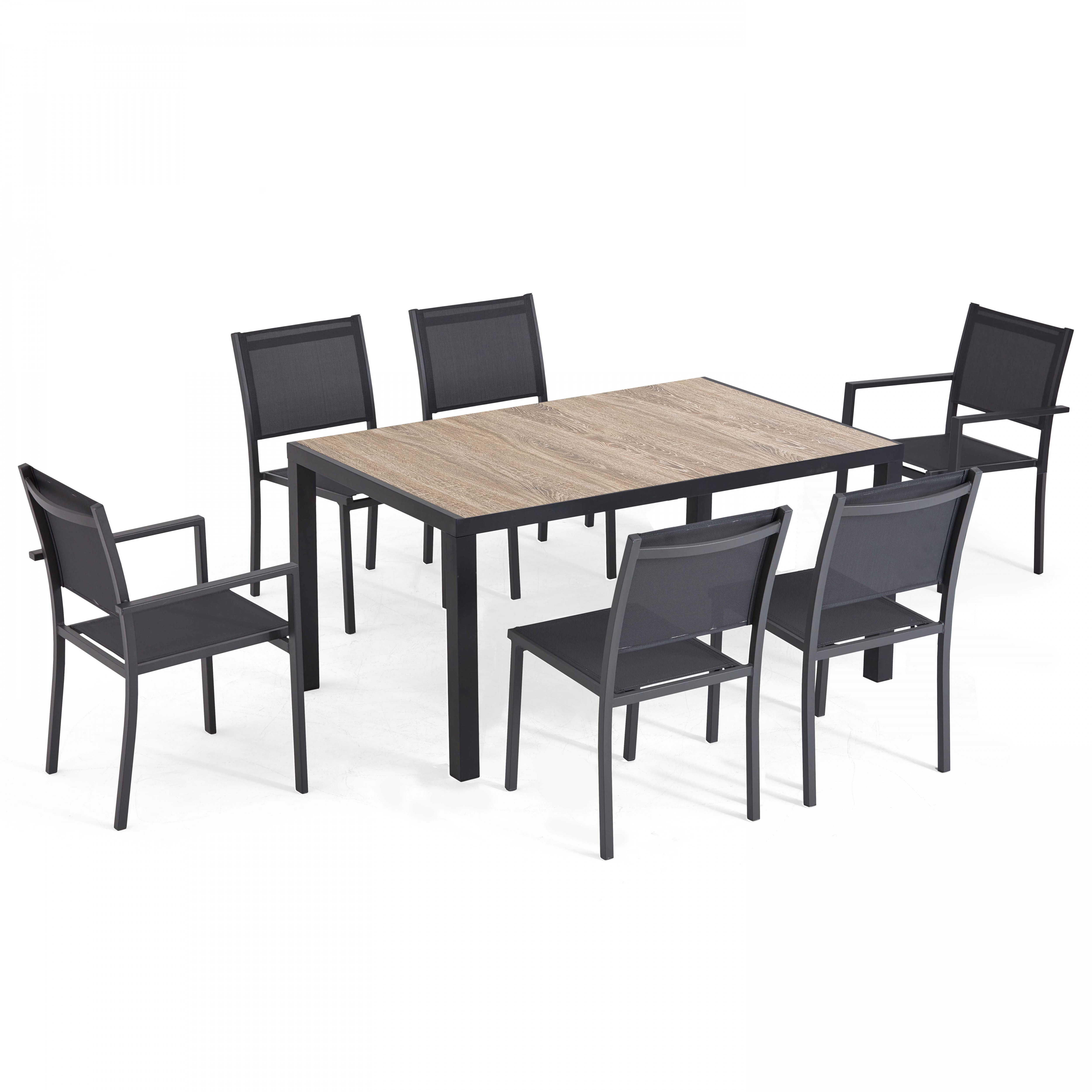 Table de jardin en aluminium et céramique avec 4 chaises et 2 chaises avec accoudoirs