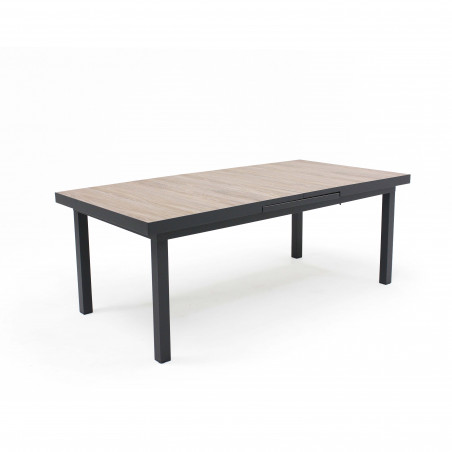 Table extensible avec plateau en céramique effet bois 10 à 12 personnes