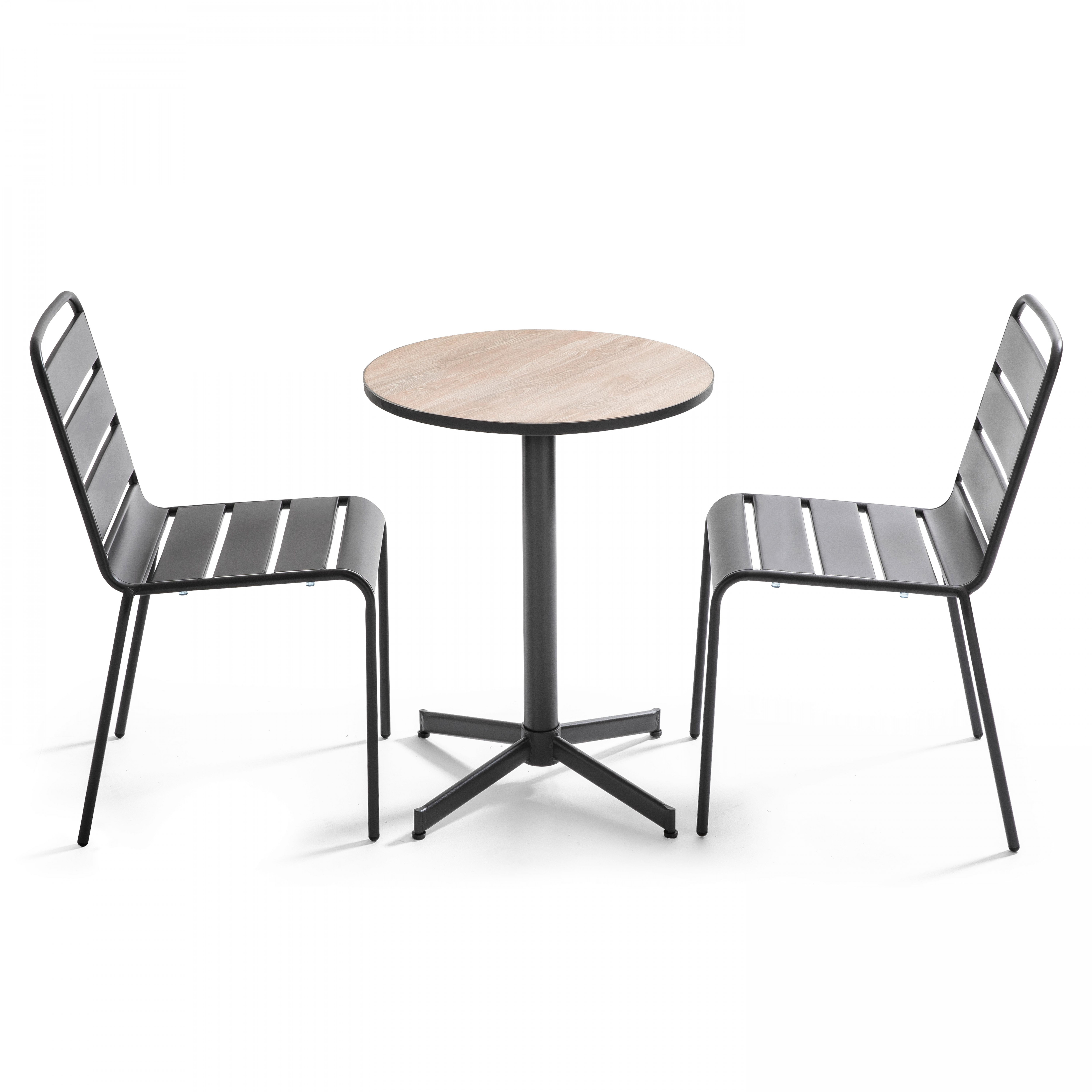 Ensemble de jardin table ronde (?60 x 72 cm) + 2 chaises en métal