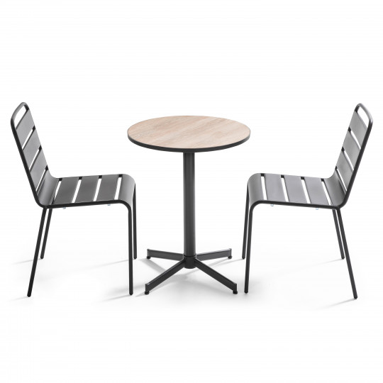 Ensemble de jardin table ronde (⌀60 x 72 cm) + 2 chaises