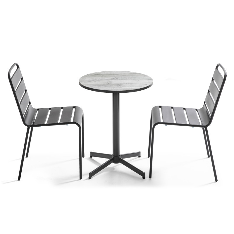 Ensemble de jardin table ronde (⌀60 x 72 cm) + 2 chaises