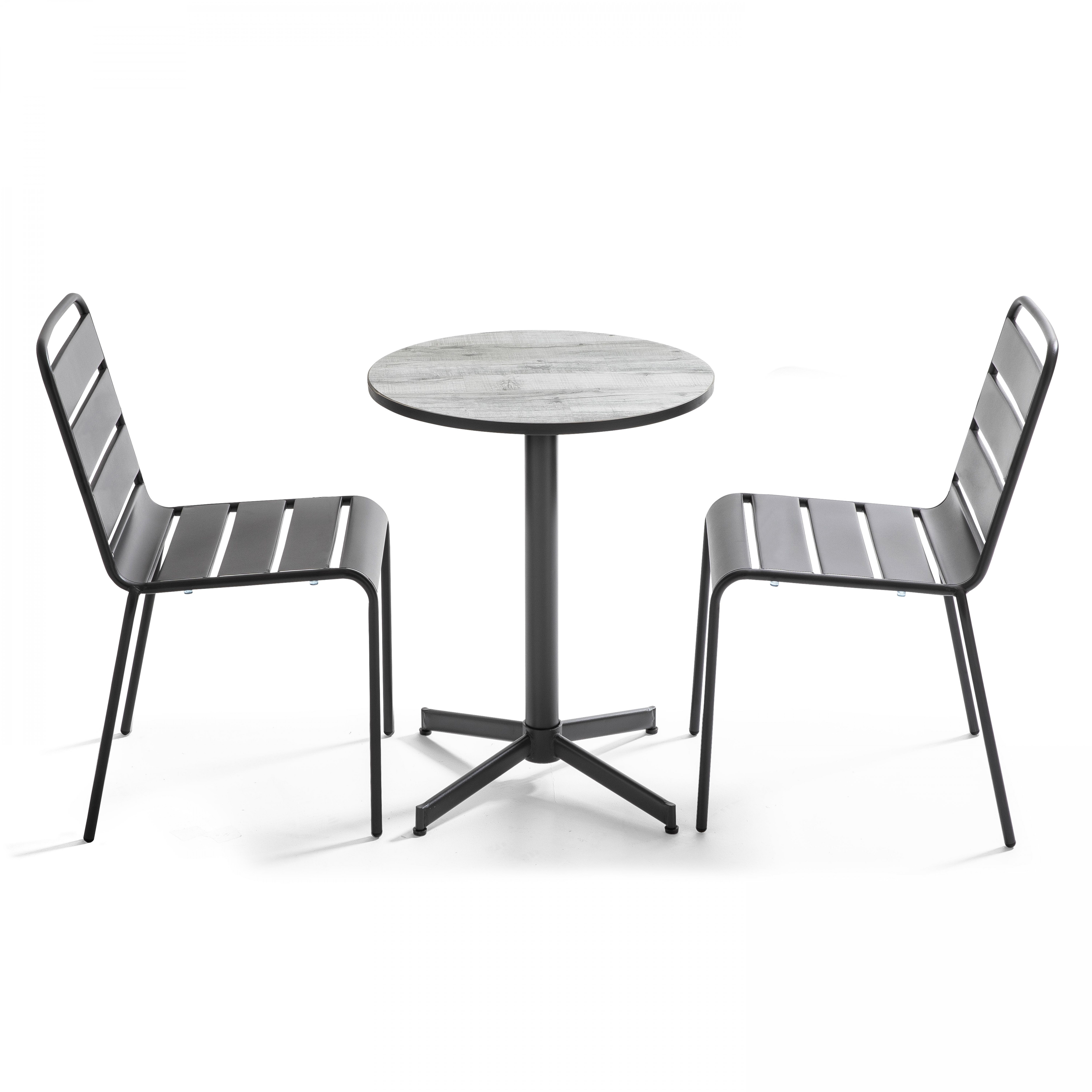 Ensemble de jardin table ronde (?60 x 72 cm) + 2 chaises en métal