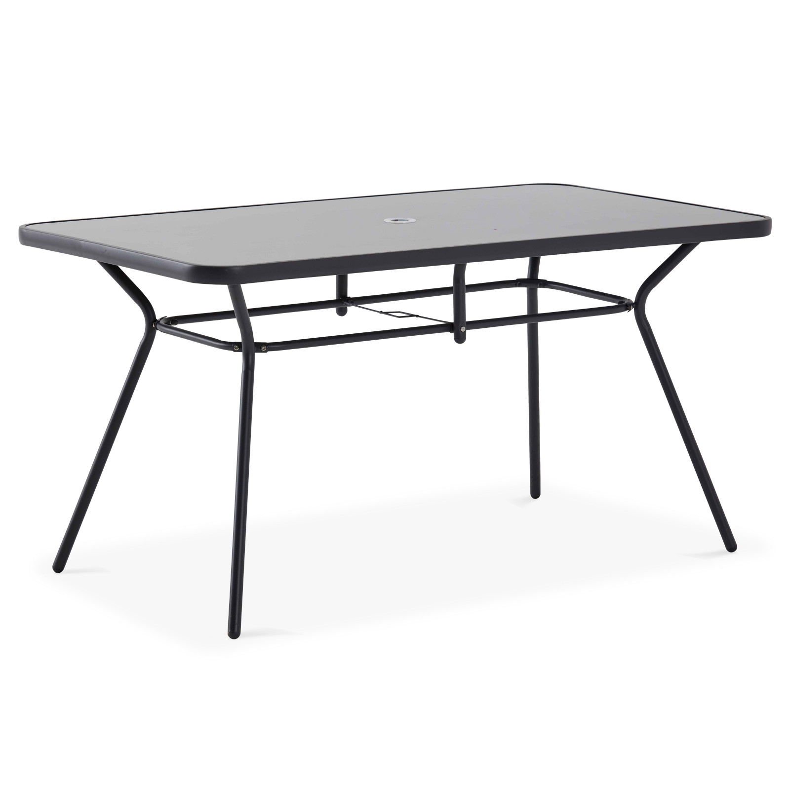 Table de jardin rectangulaire 140 x 80 cm, 6 chaises avec accoudoirs et un parasol