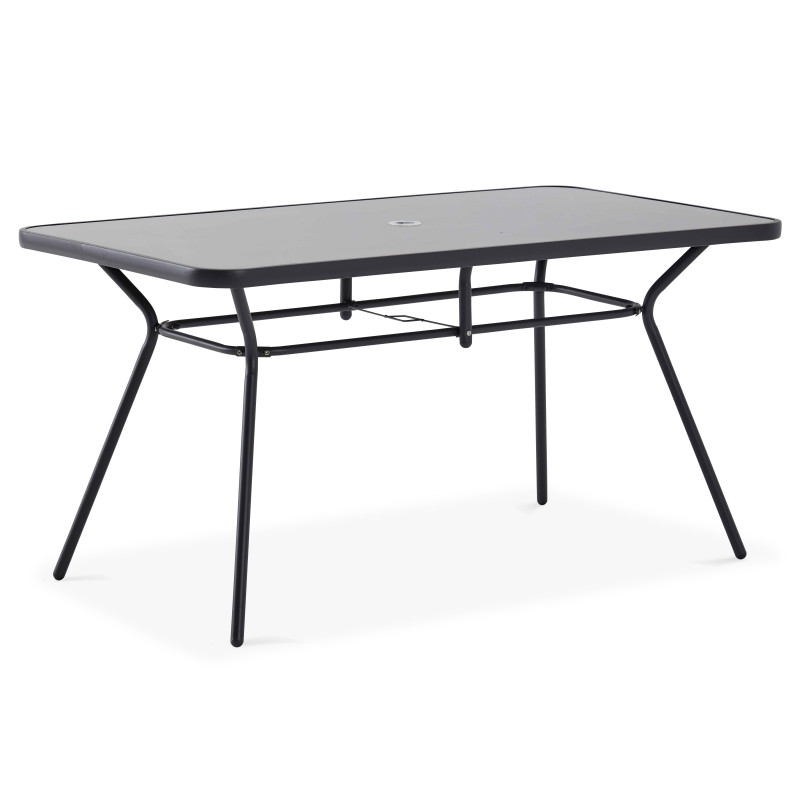 Table de jardin rectangulaire 140 x 80 cm, 6 chaises avec accoudoirs et un parasol (3/7)