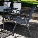 Table de jardin rectangulaire 140 x 80 cm, 6 chaises avec accoudoirs et un parasol