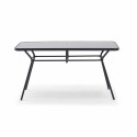Table de jardin rectangulaire 140 x 80 cm, 6 chaises avec accoudoirs et un parasol