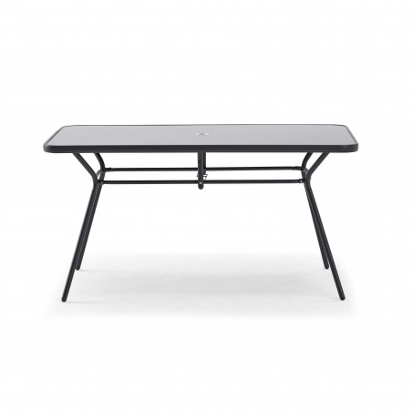 Table de jardin rectangulaire 140 x 80 cm, 6 chaises avec accoudoirs et un parasol