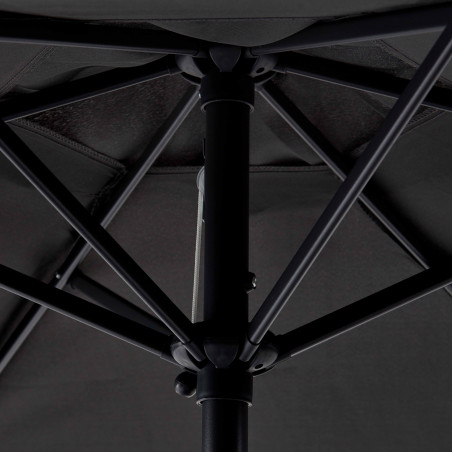 Table de jardin rectangulaire 140 x 80 cm, 6 chaises avec accoudoirs et un parasol