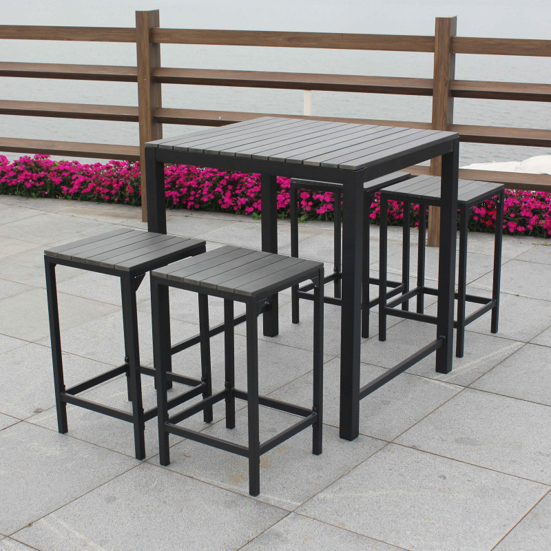 Table haute de jardin 4 places aluminium et polywood