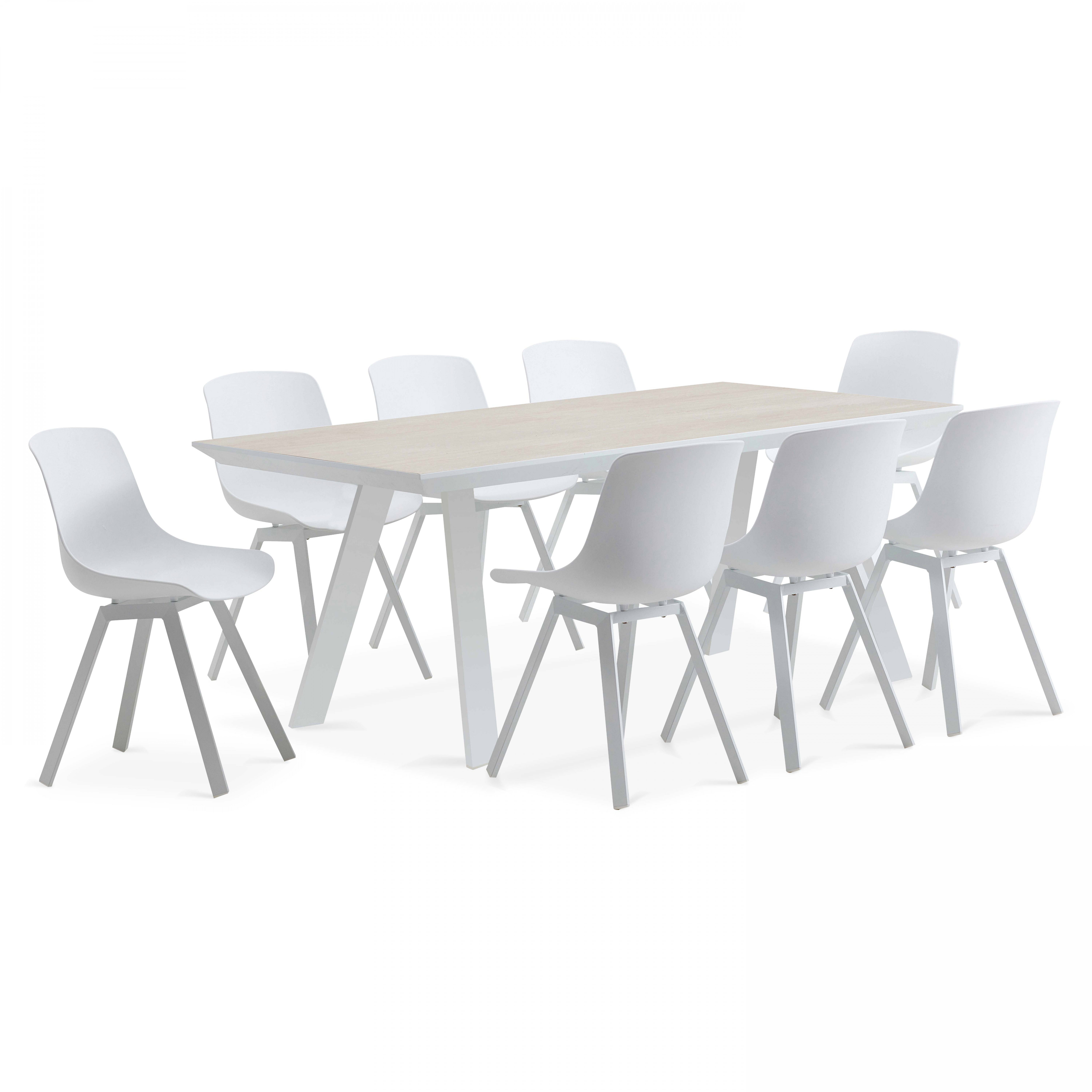 Ensemble table rectangulaire plateau céramique (180 x 90 x 75 cm) et 8 chaises