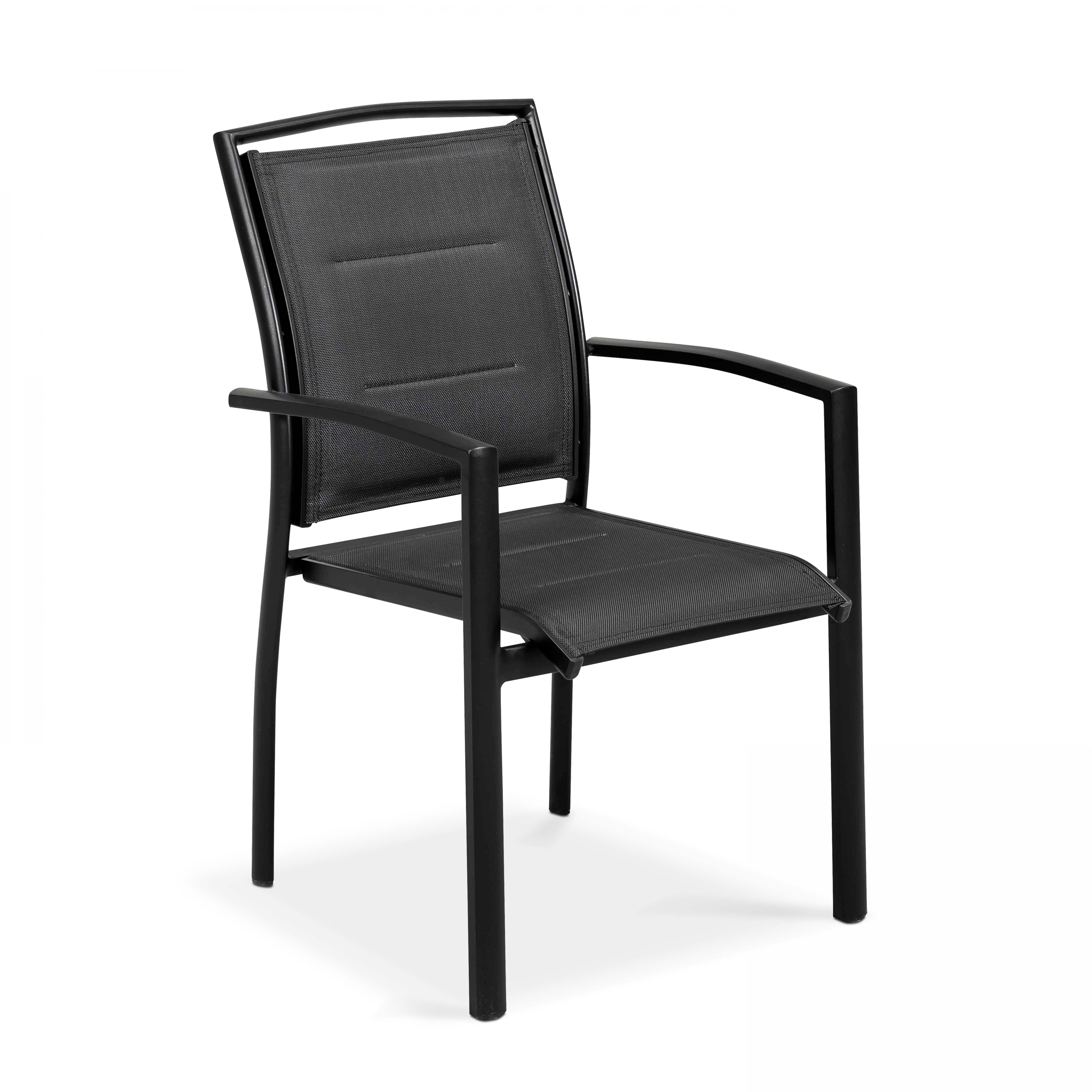 2 chaises de jardin avec accoudoirs noires en aluminium et textilène