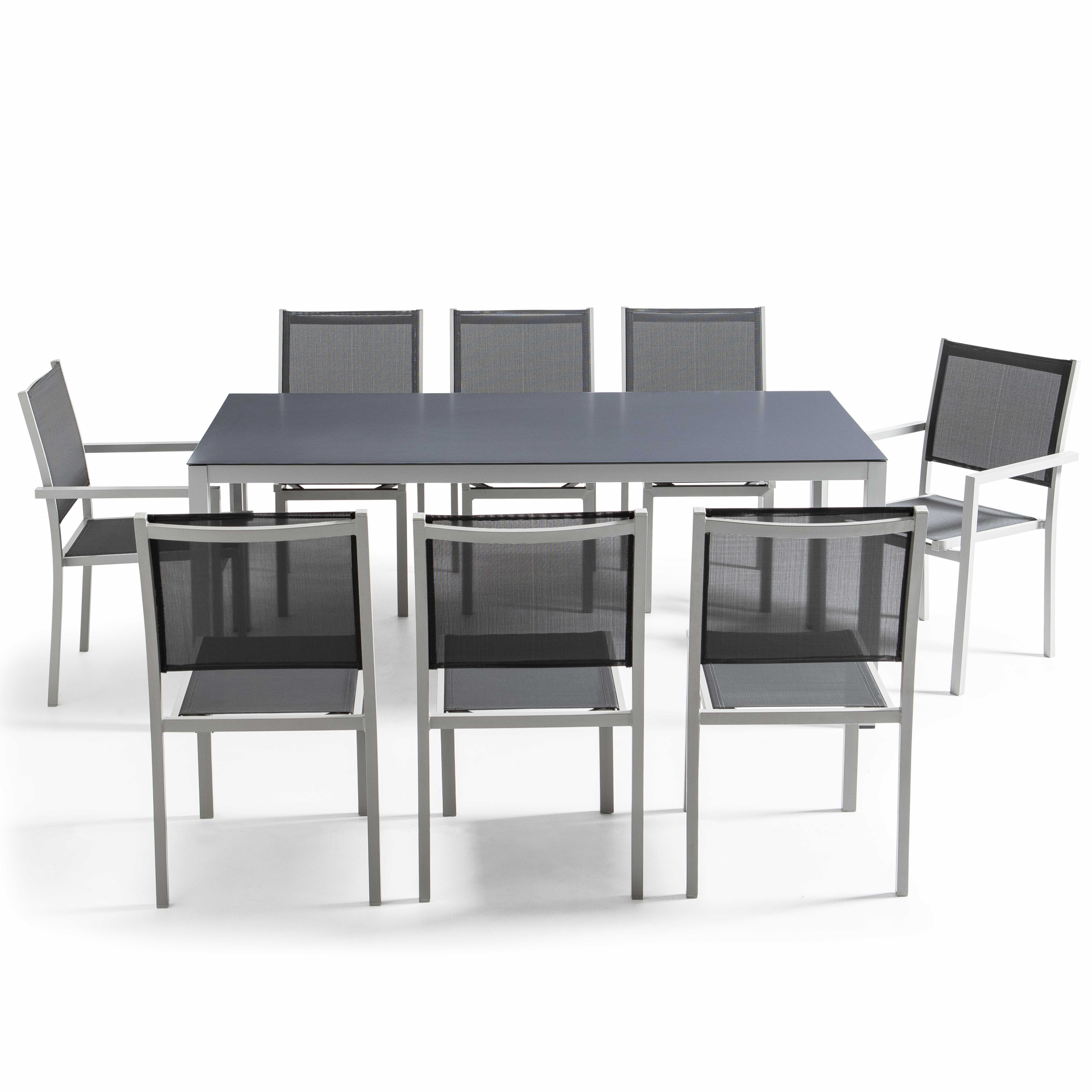 Table de jardin avec plateau en verre sécurit et 8 chaises Oviala