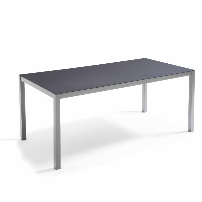 Table de jardin rectangulaire 180 x 90 cm, plateau en verre et 8 chaises