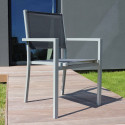 Table de jardin rectangulaire 180 x 90 cm, plateau en verre et 8 chaises