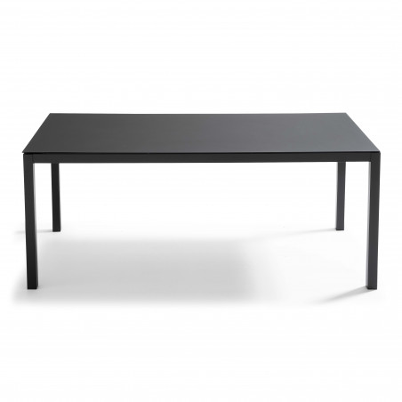 Table de jardin rectangulaire 180 x 90 cm, plateau en verre et 8 chaises