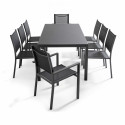 Table de jardin rectangulaire 180 x 90 cm, plateau en verre et 8 chaises