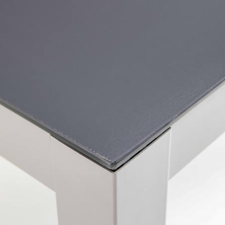 Table de jardin en aluminium avec plateau en verre sécurit