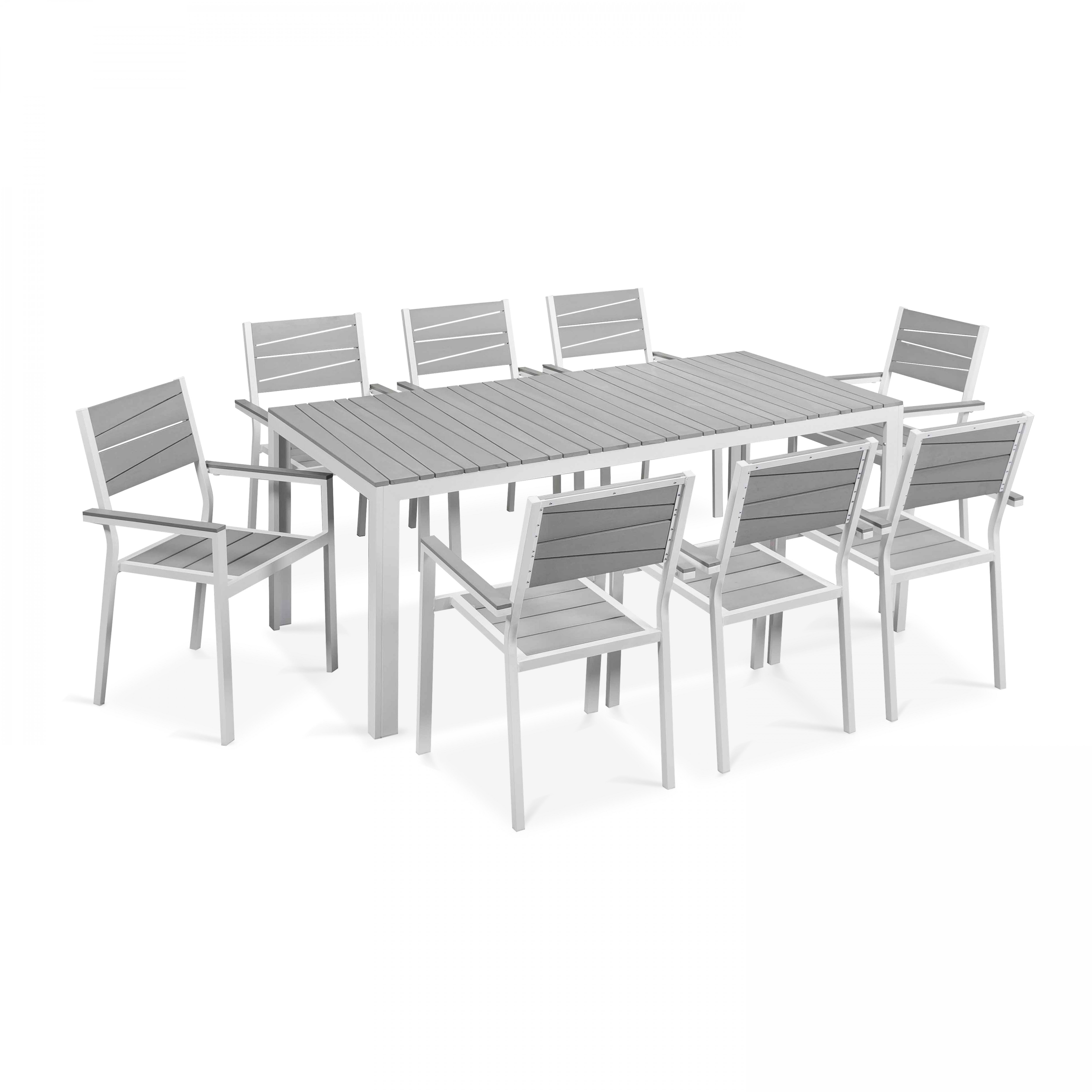 Table de jardin aluminium et polywood et 8 chaises avec accoudoirs