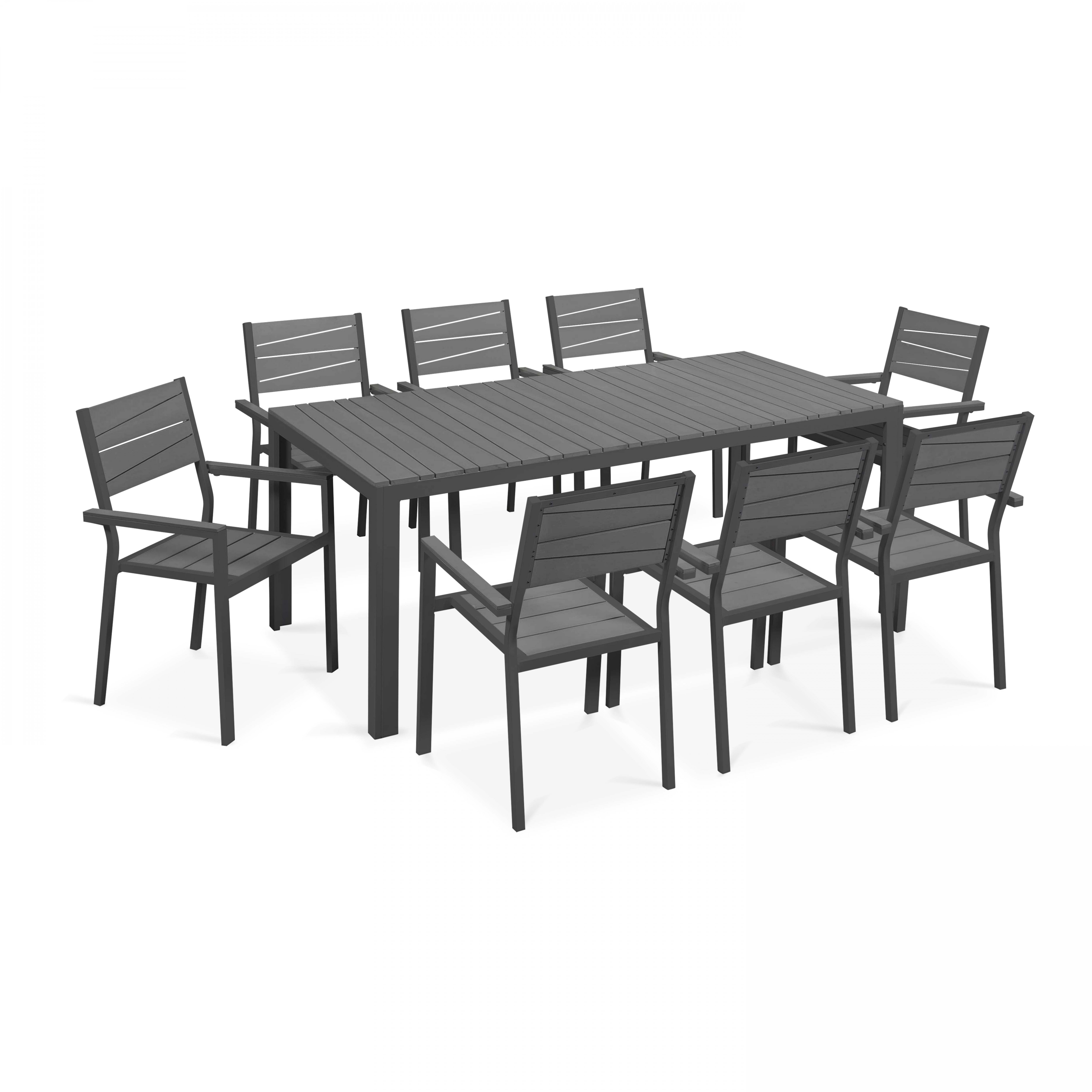 Table de jardin aluminium et polywood et 8 chaises avec accoudoirs