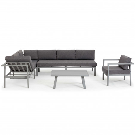 Salon de jardin 6 places aluminium canapé d'angle et fauteuil