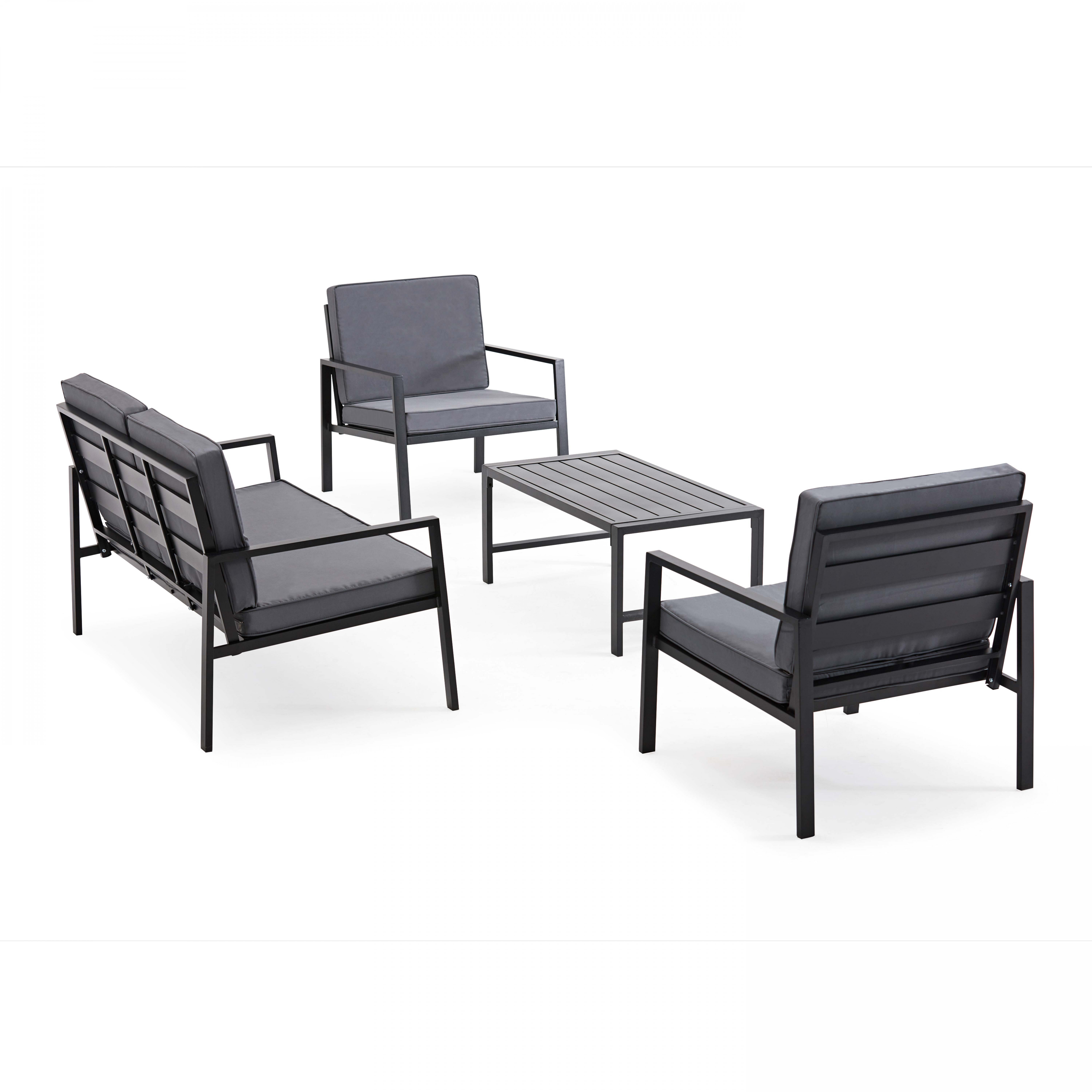 Salon de jardin 4 places en aluminium avec 2 fauteuils et table basse