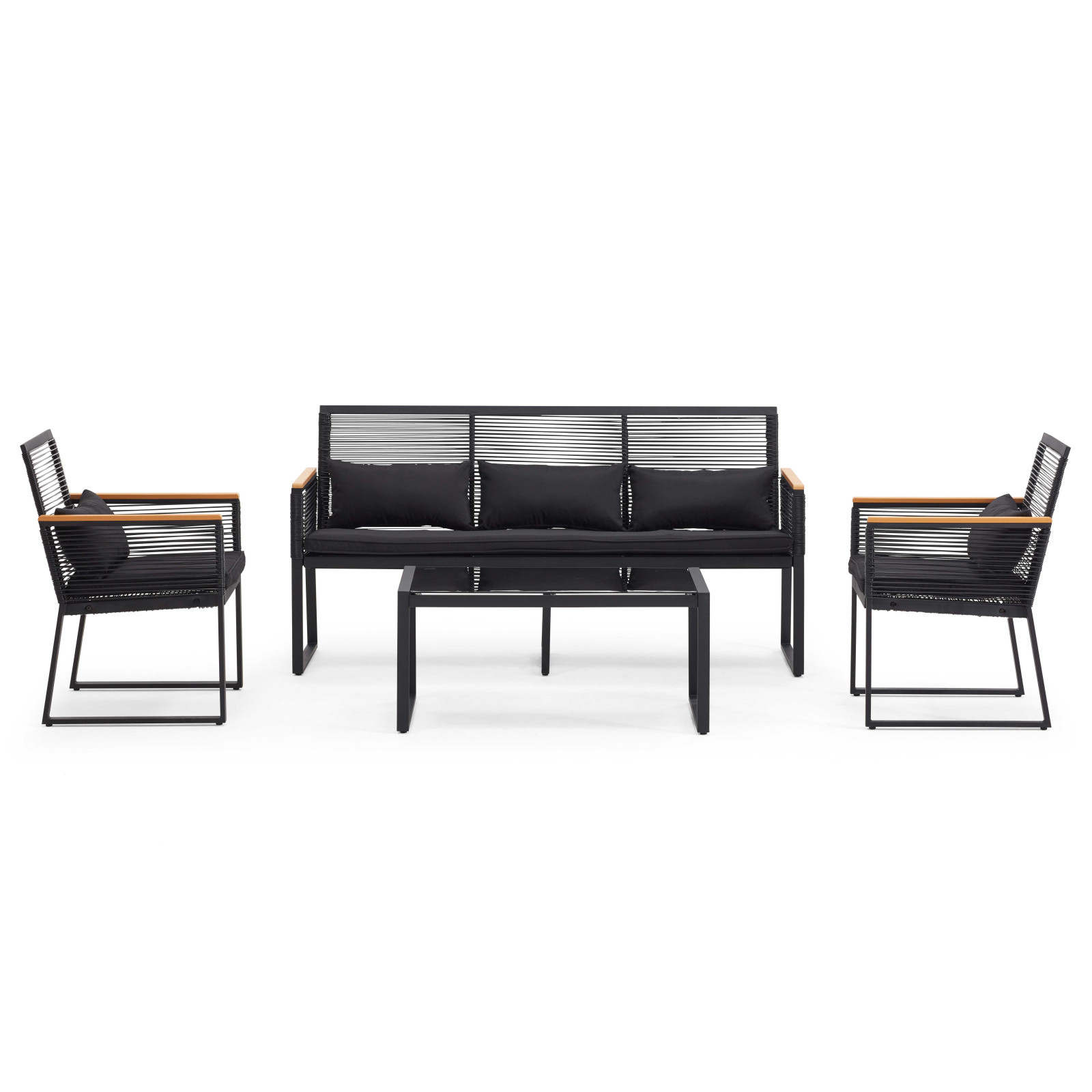 Salon de jardin 5 places composé d'un canapé, 2 fauteuils avec accoudoirs et une table basse