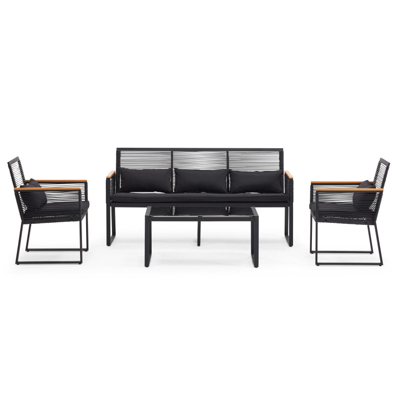 Salon de jardin 5 places composé d'un canapé, 2 fauteuils avec accoudoirs et une table basse