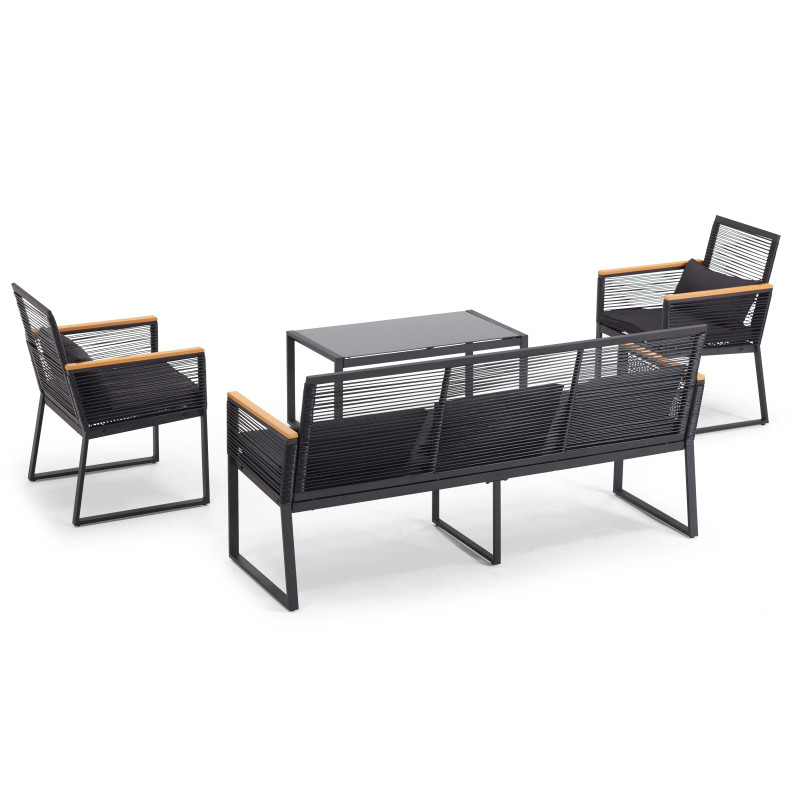 Salon de jardin 5 places composé d'un canapé, 2 fauteuils avec accoudoirs et une table basse