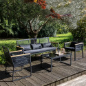 Salon de jardin 5 places composé d'un canapé, 2 fauteuils avec accoudoirs et une table basse