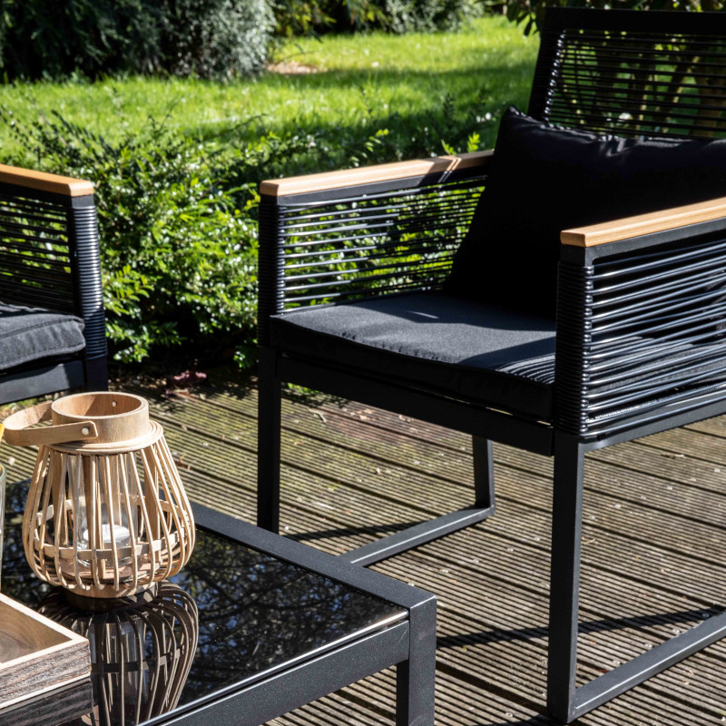 Salon de jardin 5 places composé d'un canapé, 2 fauteuils avec accoudoirs et une table basse