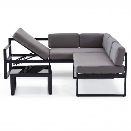 Salon bas d'angle 5 places avec dossier inclinable et table basse