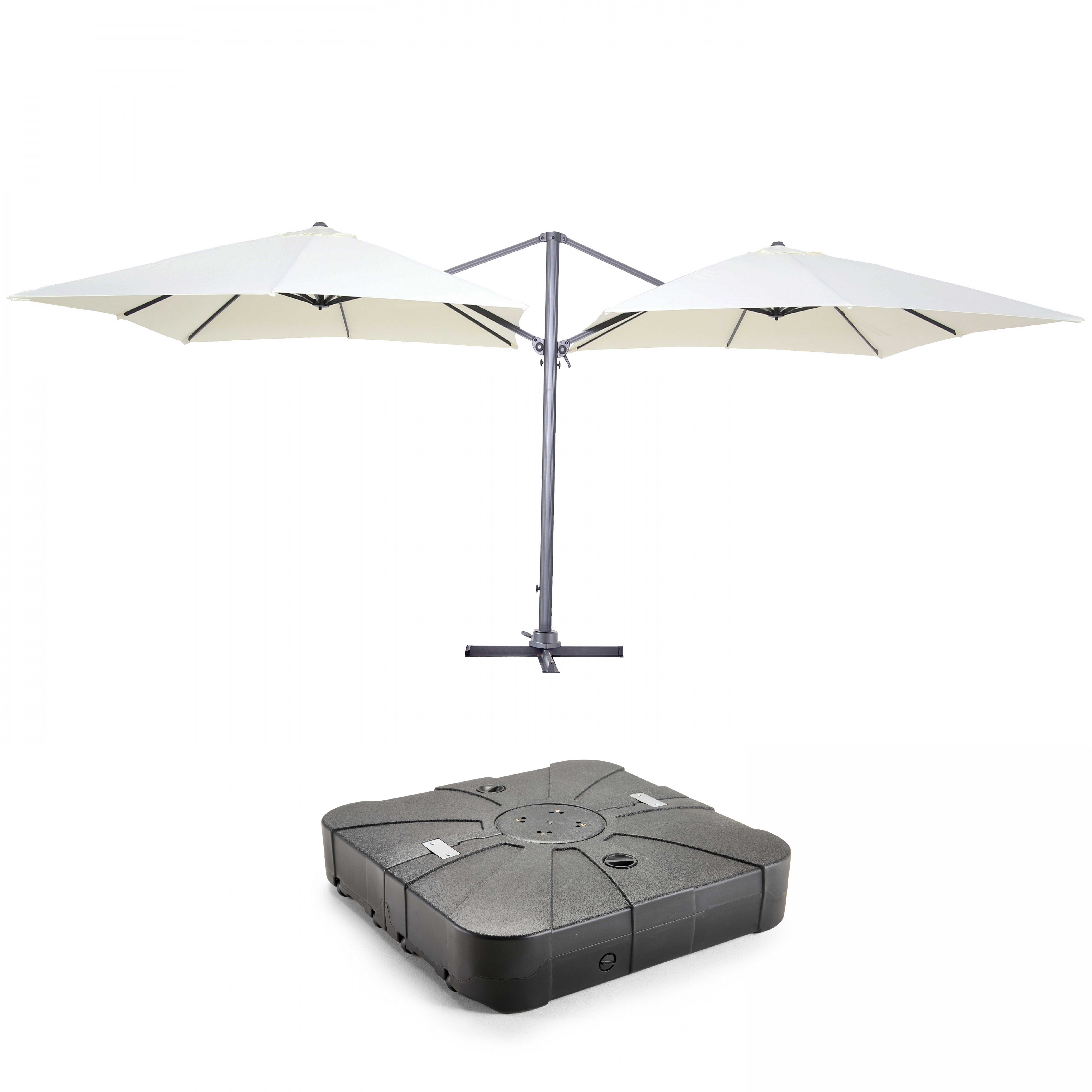 Double parasol déporté carré (3 x 3m) + dalle à lester sur roues 100L
